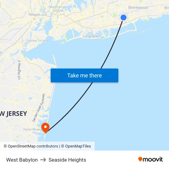 West Babylon to Seaside Heights map