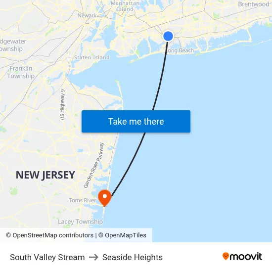 South Valley Stream to Seaside Heights map