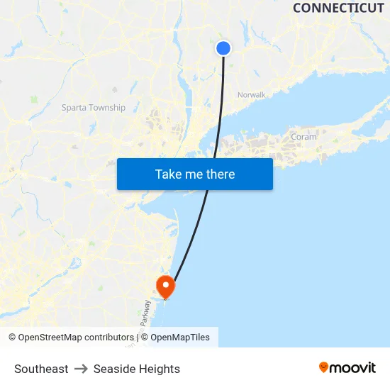Southeast to Seaside Heights map