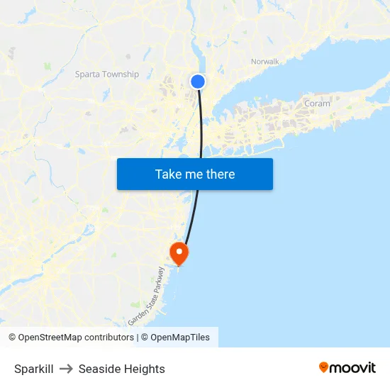Sparkill to Seaside Heights map
