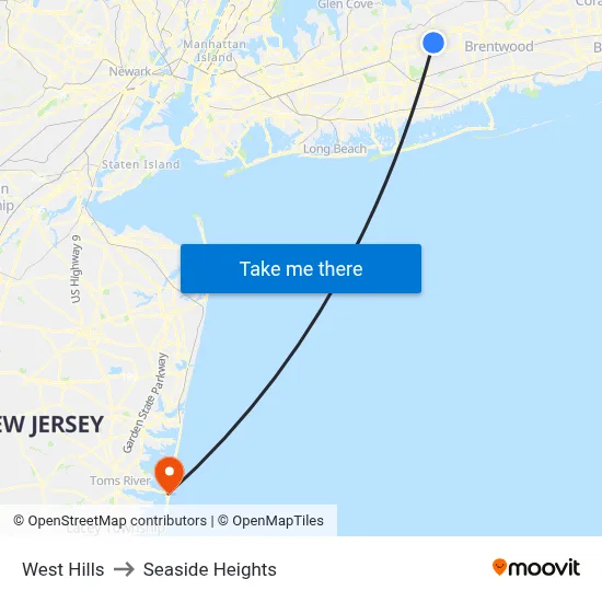 West Hills to Seaside Heights map