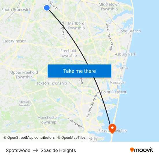 Spotswood to Seaside Heights map
