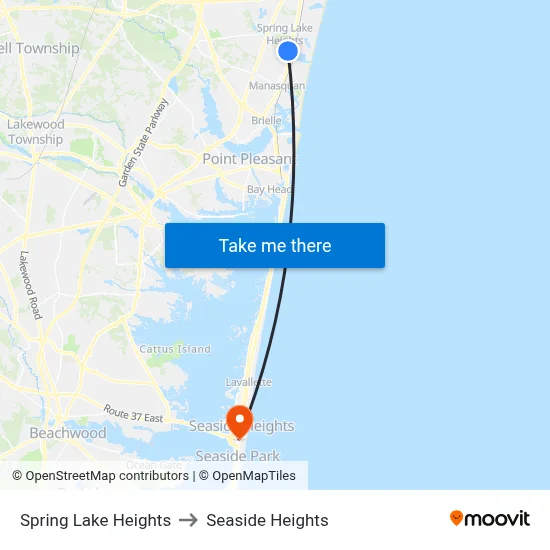 Spring Lake Heights to Seaside Heights map