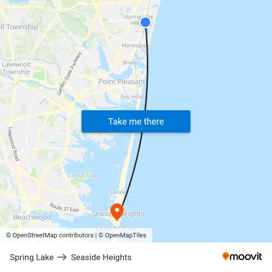 Spring Lake to Seaside Heights map