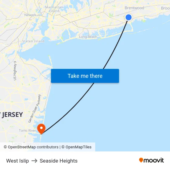 West Islip to Seaside Heights map