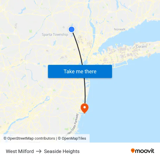West Milford to Seaside Heights map