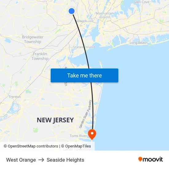 West Orange to Seaside Heights map