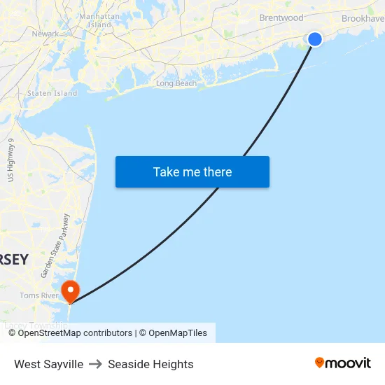 West Sayville to Seaside Heights map