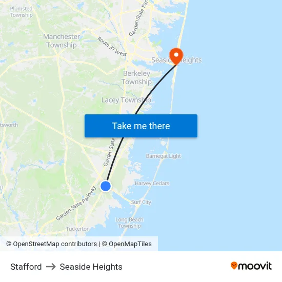 Stafford to Seaside Heights map