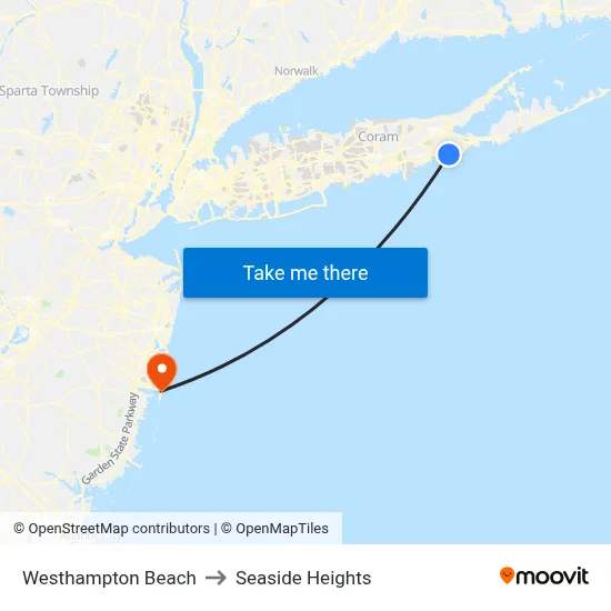 Westhampton Beach to Seaside Heights map