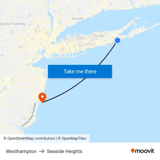 Westhampton to Seaside Heights map