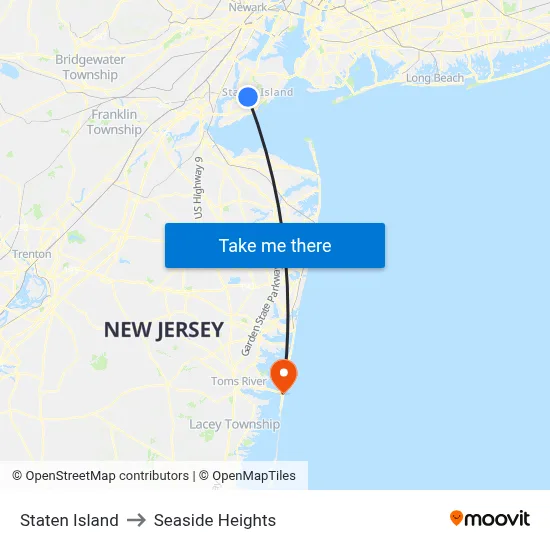 Staten Island to Seaside Heights map