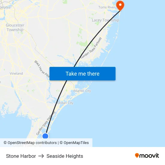 Stone Harbor to Seaside Heights map