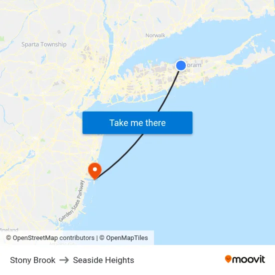 Stony Brook to Seaside Heights map