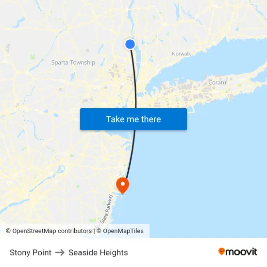 Stony Point to Seaside Heights map