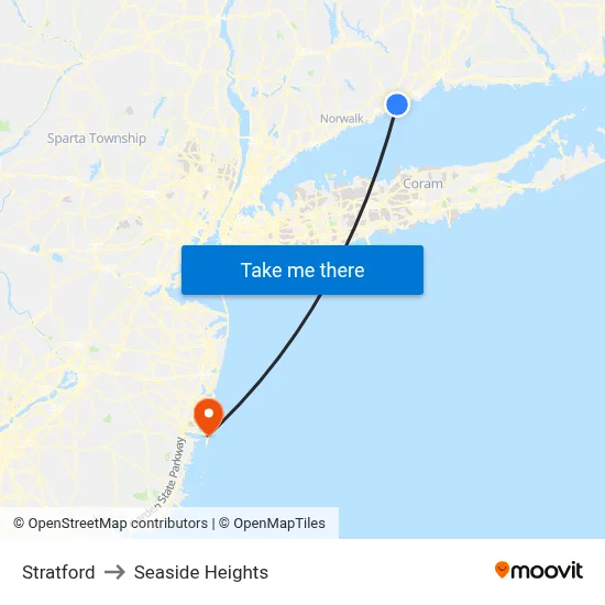 Stratford to Seaside Heights map