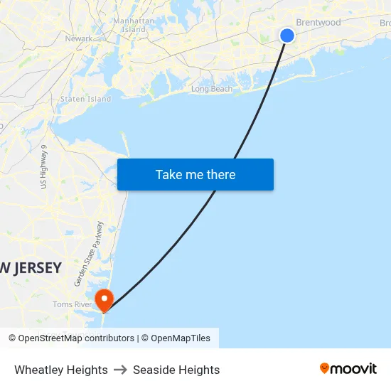 Wheatley Heights to Seaside Heights map