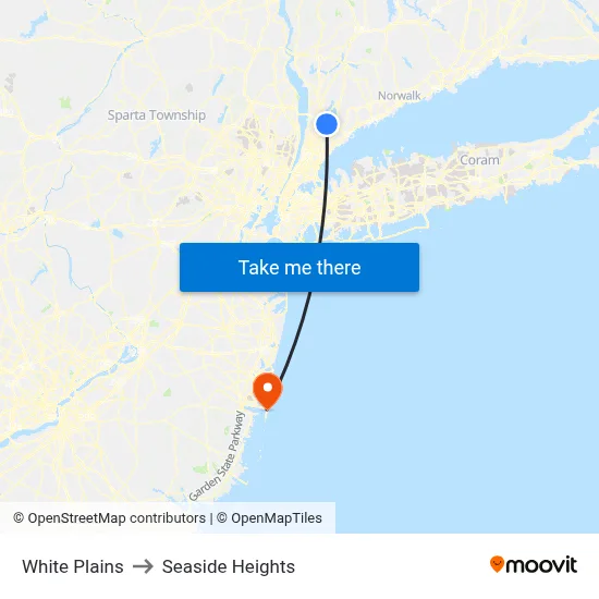 White Plains to Seaside Heights map
