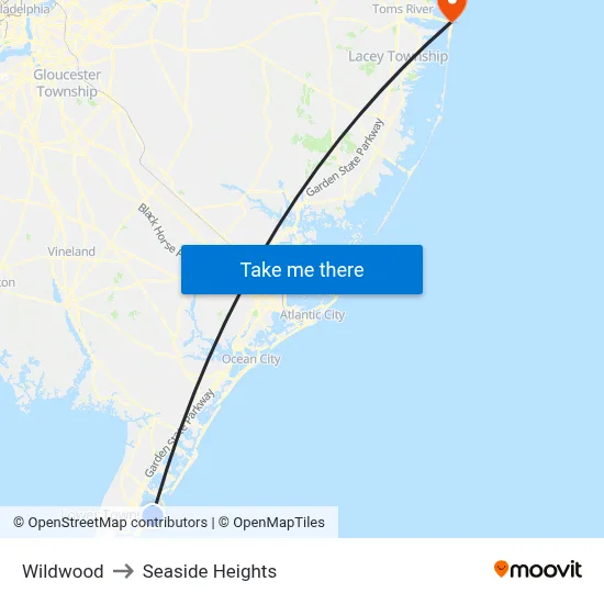 Wildwood to Seaside Heights map