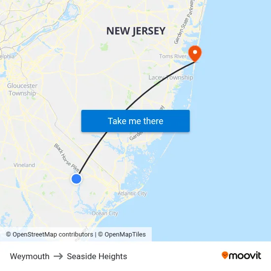 Weymouth to Seaside Heights map