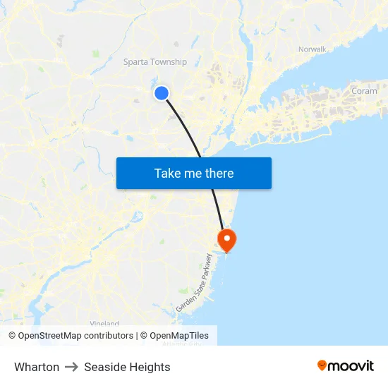 Wharton to Seaside Heights map