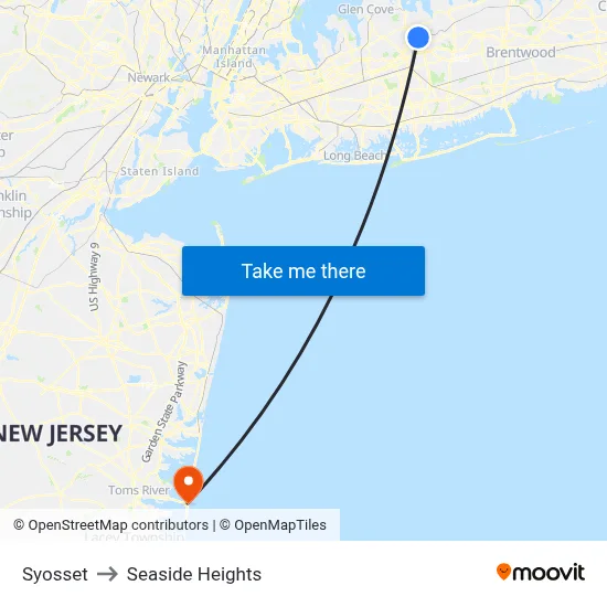 Syosset to Seaside Heights map