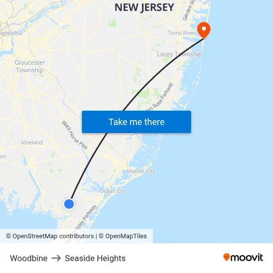 Woodbine to Seaside Heights map