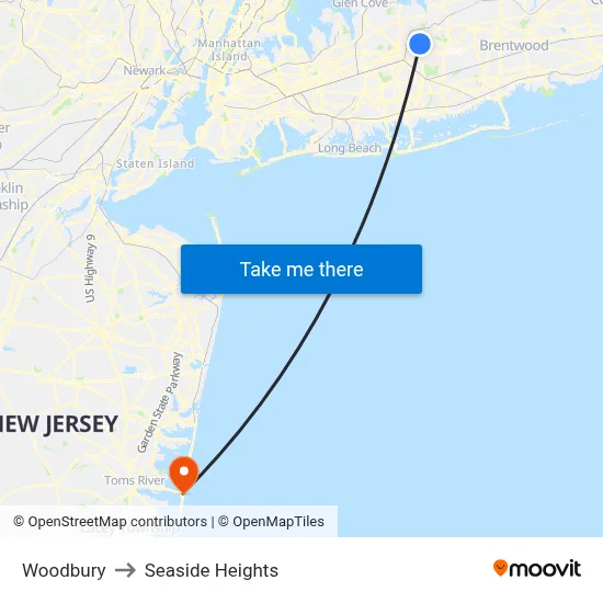 Woodbury to Seaside Heights map