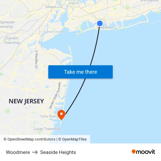 Woodmere to Seaside Heights map
