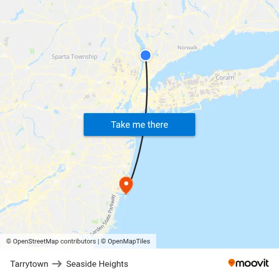 Tarrytown to Seaside Heights map