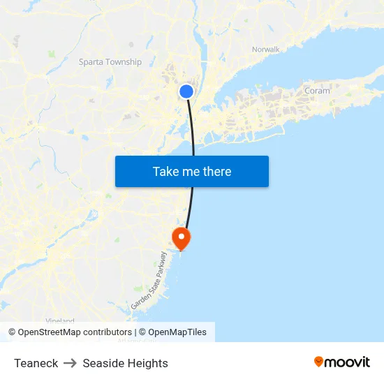 Teaneck to Seaside Heights map