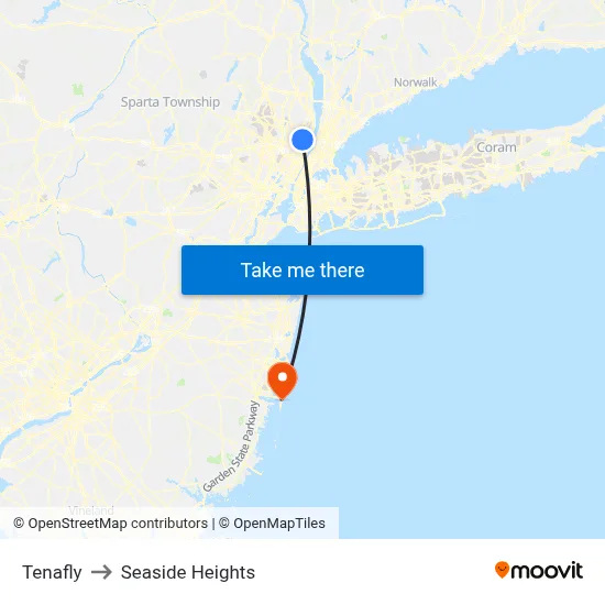 Tenafly to Seaside Heights map