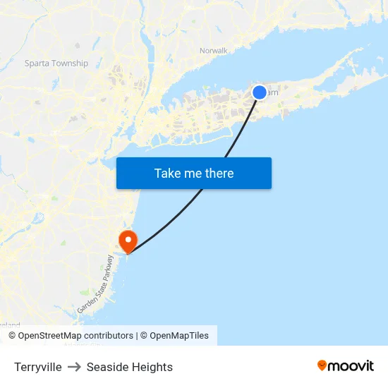 Terryville to Seaside Heights map
