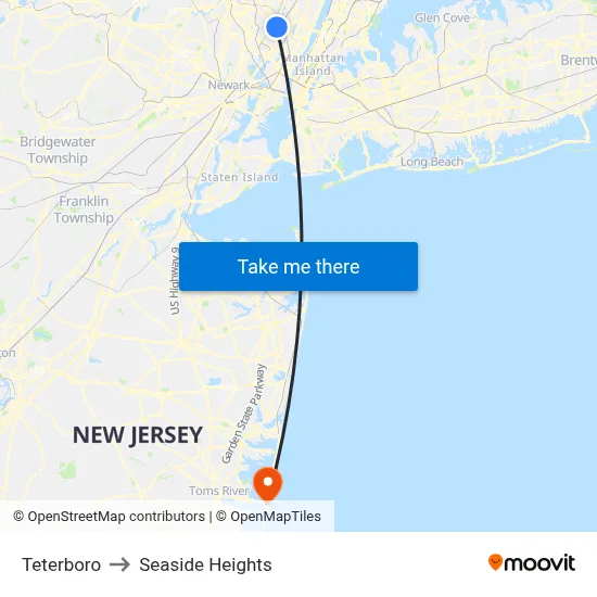 Teterboro to Seaside Heights map