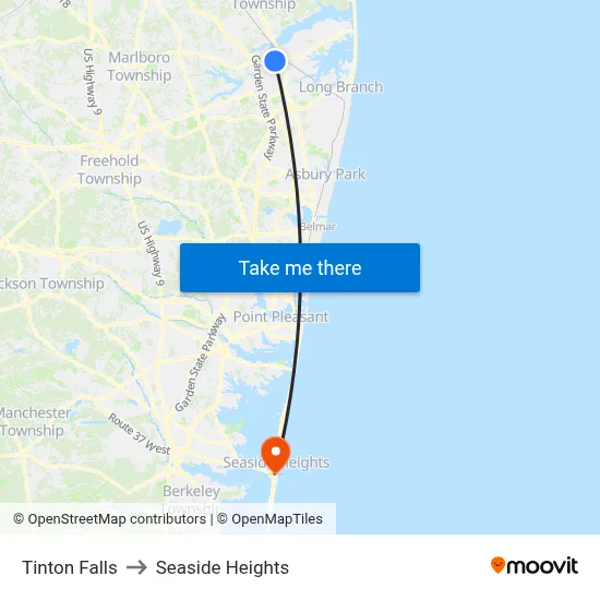 Tinton Falls to Seaside Heights map