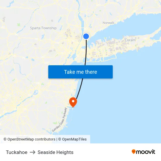 Tuckahoe to Seaside Heights map