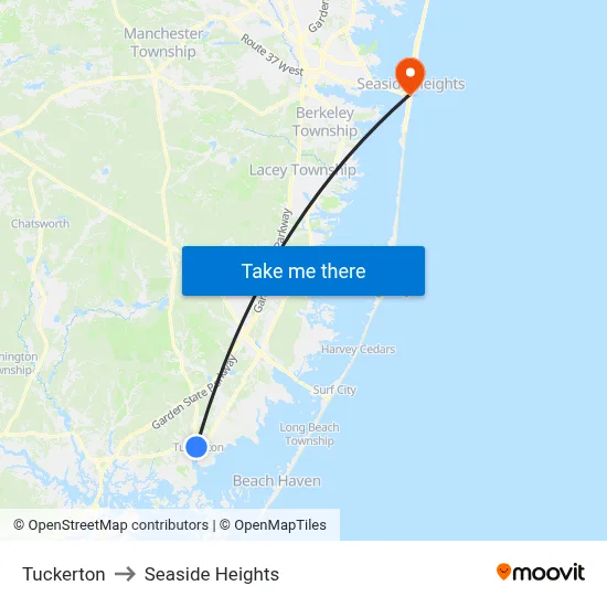 Tuckerton to Seaside Heights map