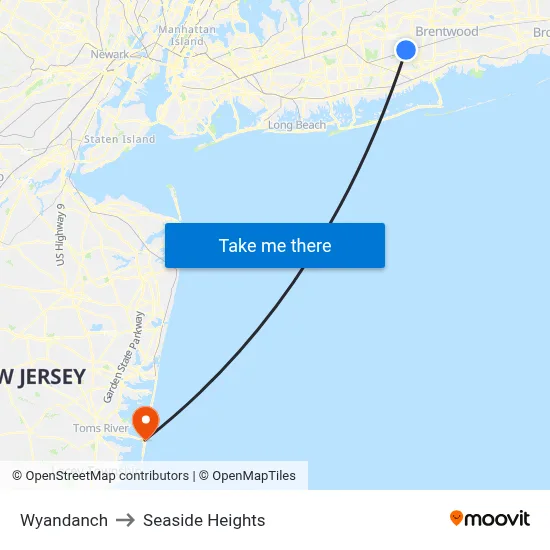 Wyandanch to Seaside Heights map