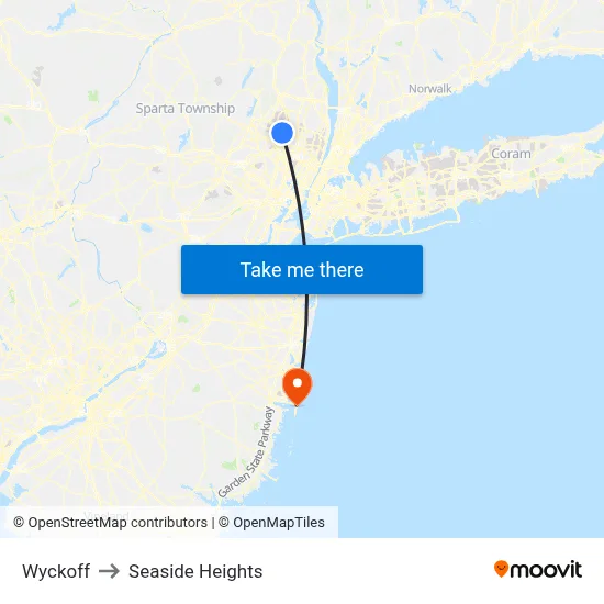 Wyckoff to Seaside Heights map