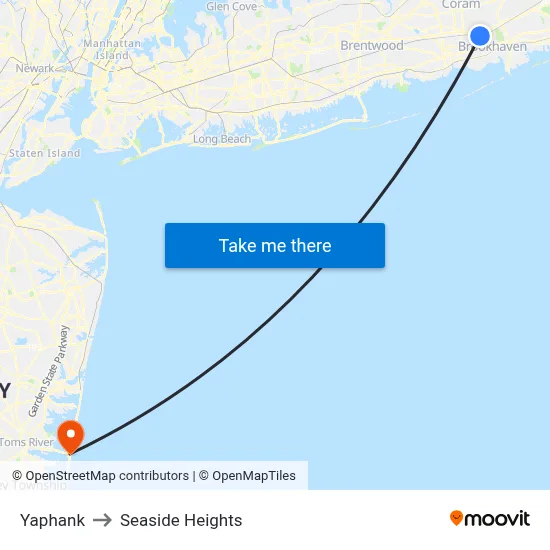 Yaphank to Seaside Heights map