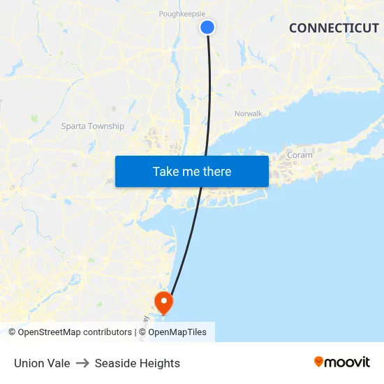 Union Vale to Seaside Heights map