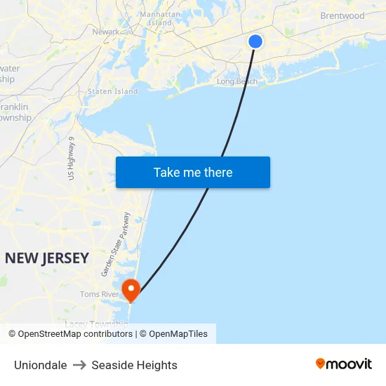Uniondale to Seaside Heights map