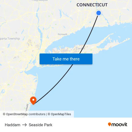 Haddam to Seaside Park map
