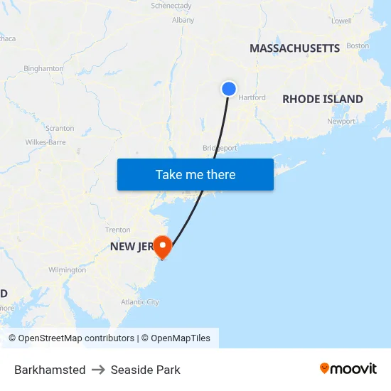 Barkhamsted to Seaside Park map