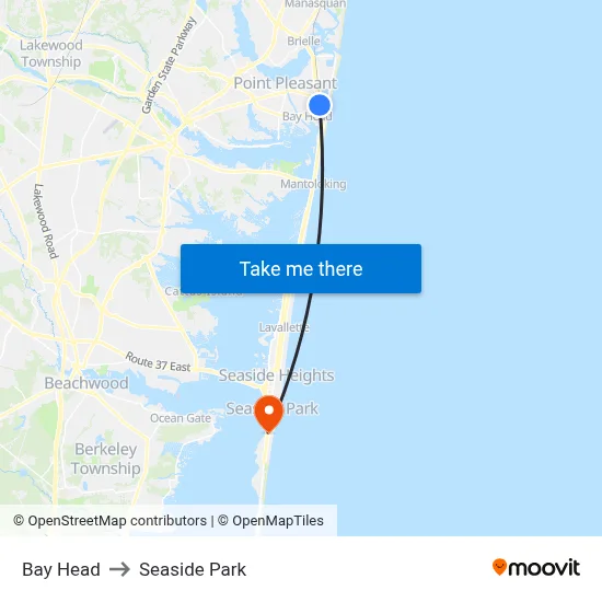 Bay Head to Seaside Park map