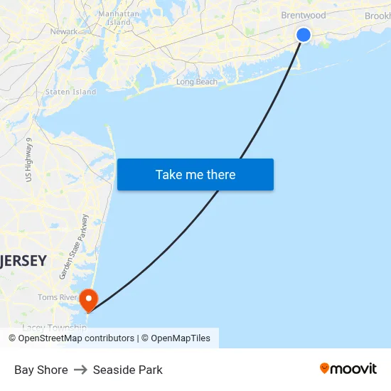 Bay Shore to Seaside Park map