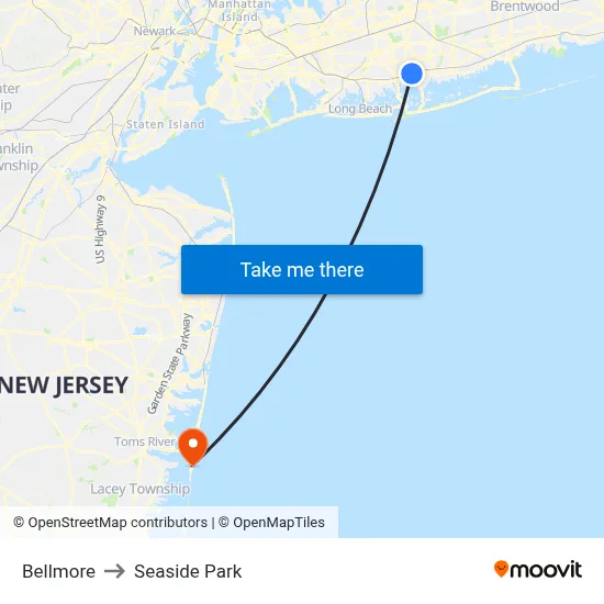 Bellmore to Seaside Park map