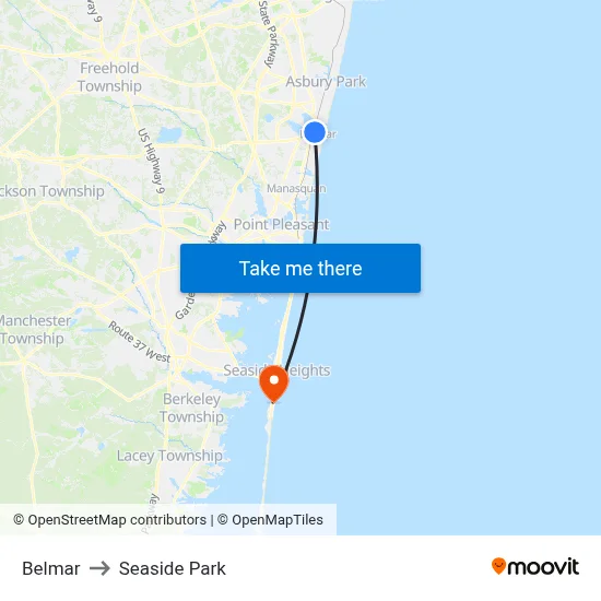 Belmar to Seaside Park map