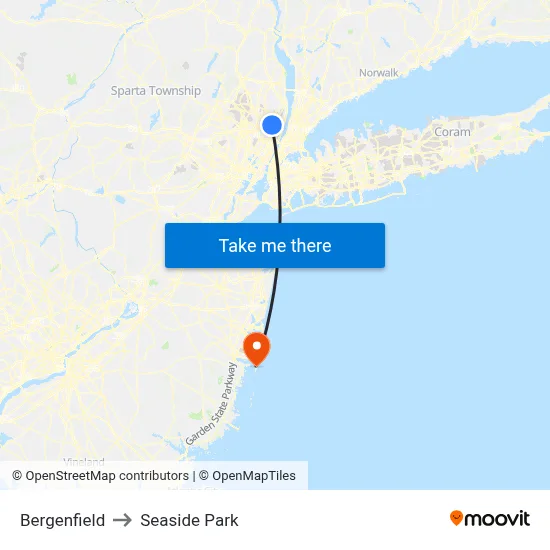 Bergenfield to Seaside Park map