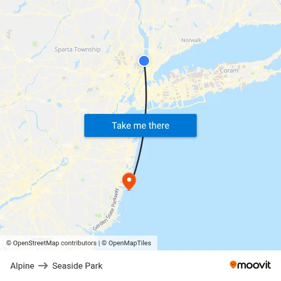 Alpine to Seaside Park map